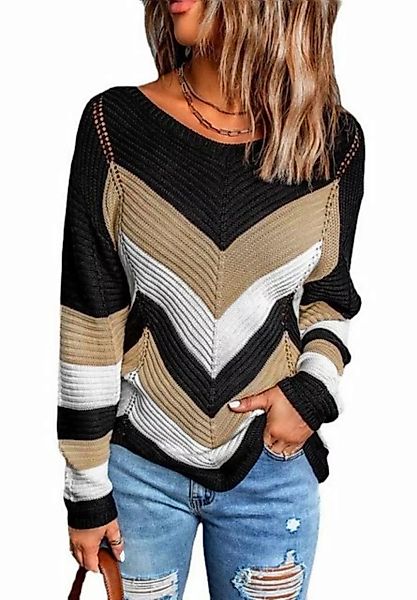 Opspring Strickpullover Pullover Damen Langarm V-Ausschnitt Strickpulli Ele günstig online kaufen