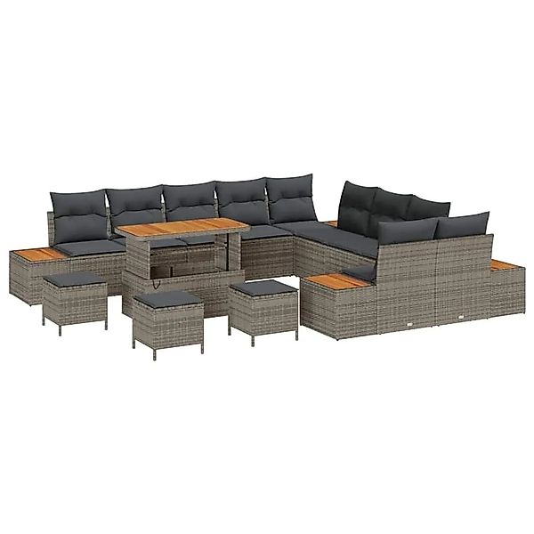 vidaXL Gartensofa-set mit Kissen mit Speicher 14-Tlg Grau Poly-Rattan 33649 günstig online kaufen