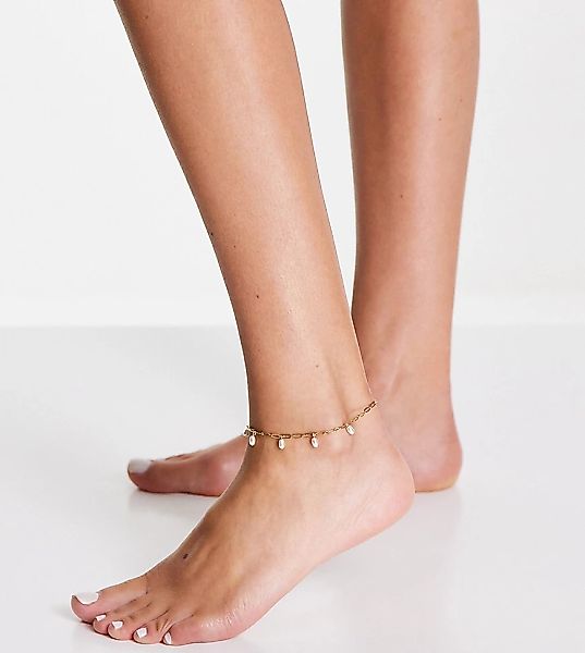Orelia – Vergoldetes Fußkettchen mit tropfenförmigen Perlenanhängern-Goldfa günstig online kaufen