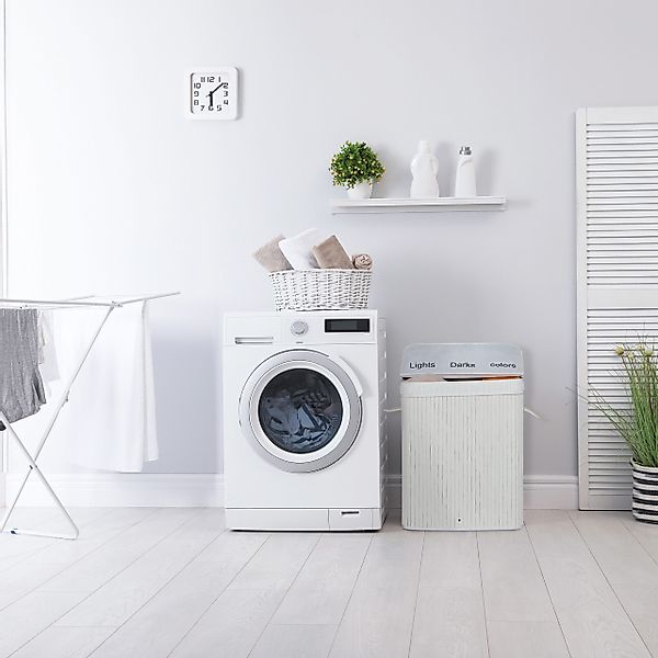 relaxdays Wäschekorb Wäschesortierer aus Bambus, Weiß günstig online kaufen