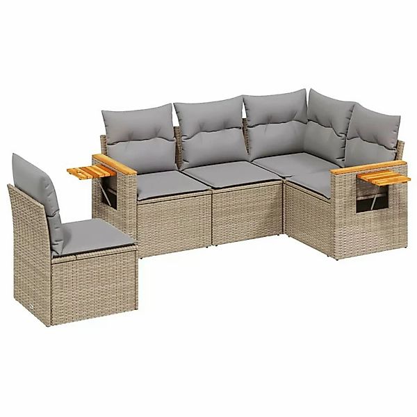 vidaXL 5-tlg Garten-Sofagarnitur mit Kissen Beige Poly Rattan Modell 125 günstig online kaufen