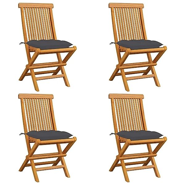 vidaXL Gartenstühle mit Anthrazit Kissen 4 Stk Massivholz Teak 3062583 günstig online kaufen