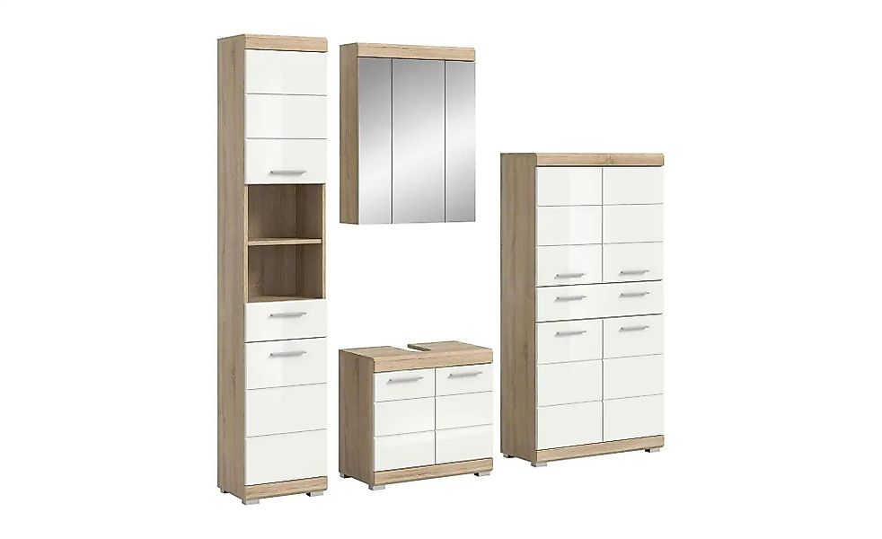 Badkombi Lambada m. Midischrank Eiche/Weiß Hochglanz 186 cm 4-tlg. günstig online kaufen