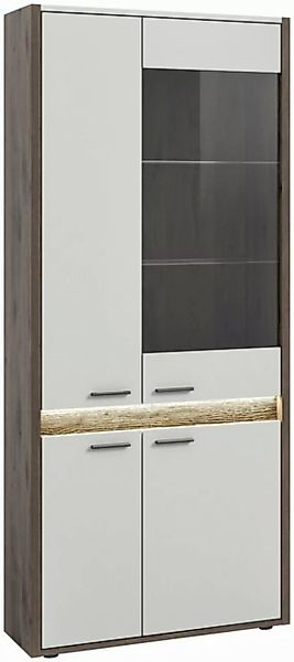 freiraum Vitrine Falcona in Nox Oak Dunkel / Hellgrau - 82x198x37cm (BxHxT) günstig online kaufen