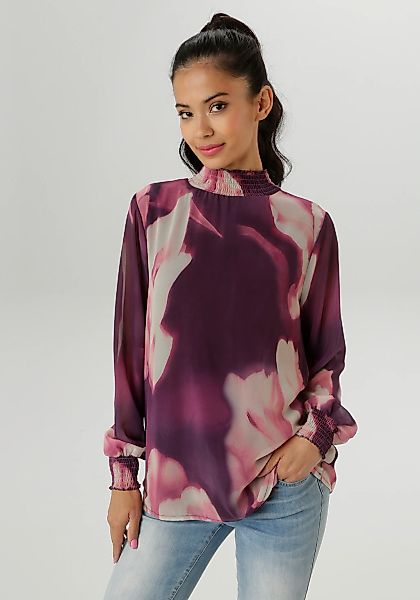 Aniston SELECTED Chiffonbluse mit modernen, fantasievollen Batik-Blütendruc günstig online kaufen