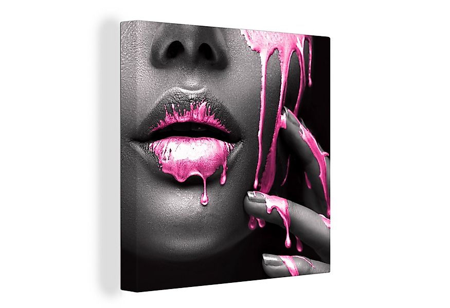 OneMillionCanvasses® Leinwandbild Lippen - Rosa - Schwarz, Fotodruck (1 St) günstig online kaufen