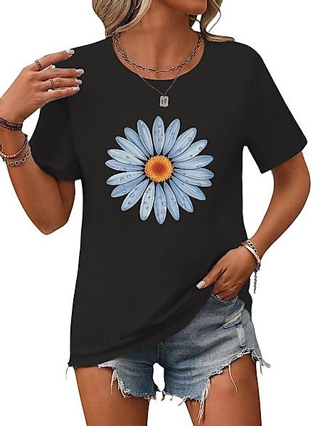 PYL Rundhalsshirt Damen Bequemes Sommer T shirt mit Blumen Ausgefallene Dru günstig online kaufen