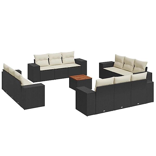 vidaXL 13-Tlg Garten-Sofagarnitur mit Kissen Schwarz Poly Rattan 3257708 günstig online kaufen