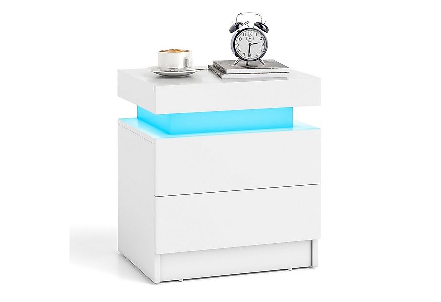 COSTWAY Nachttisch (1-St), LED, mit 2 Schubladen&Fernbedienung, weiß günstig online kaufen