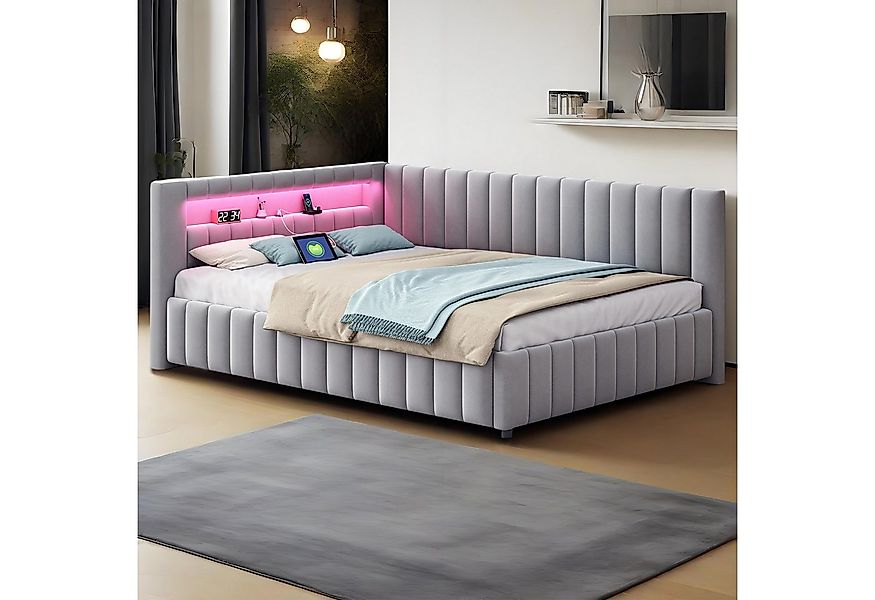 REDOM Schlafsofa Polsterbett,Funktionsbett,Jugendbett, 140x200 mit LED & US günstig online kaufen