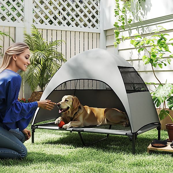 PawHut Hundeliege Outdoor mit Dach, Erhöhtes Hundebett für Große Hunde, Küh günstig online kaufen