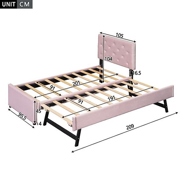Flieks Polsterbett, Kinderbett 90x200cm mit Ausziehbett 90x190cm und Latten günstig online kaufen