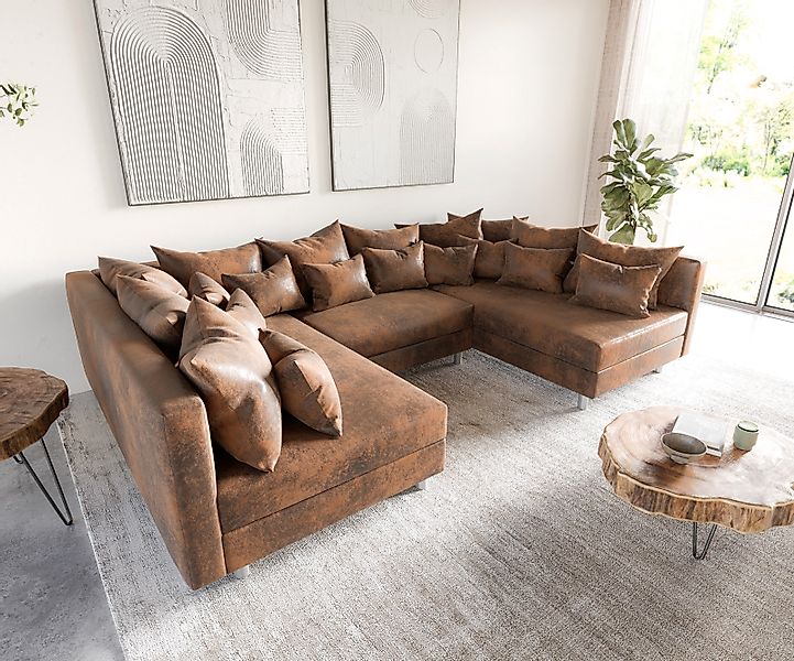 Wohnlandschaft Clovis Braun Antik Optik Modulsofa günstig online kaufen
