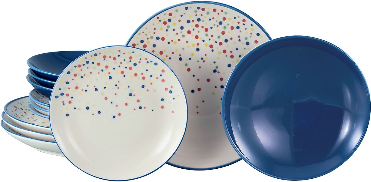 CreaTable Teller-Set »Joy, Tellerset 12-tlg.« Unregelmäßige bunte Punkte, G günstig online kaufen