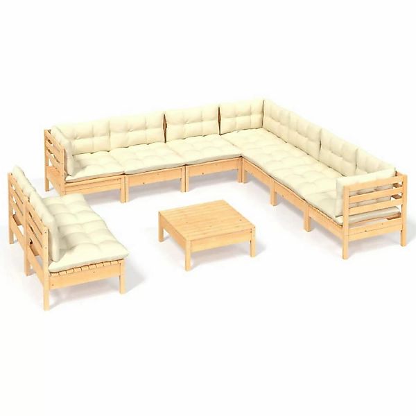 10-tlg. Garten-lounge-set Mit Creme Kissen Massivholz Kiefer günstig online kaufen