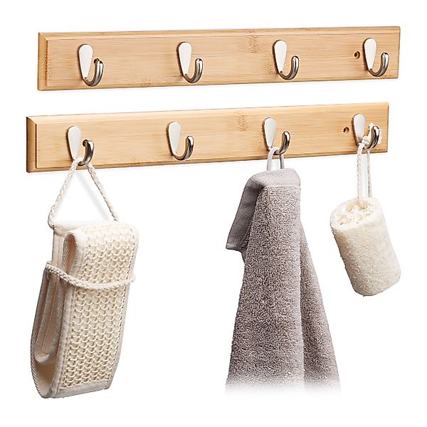 relaxdays Hakenleiste 2 x Hakenleiste Bambus günstig online kaufen