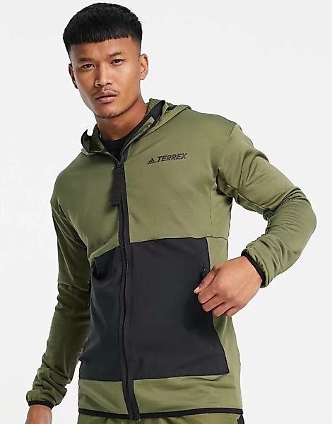 adidas – Terrex – Kapuzenjacke in Khaki mit Fleece-Futter-Grün günstig online kaufen