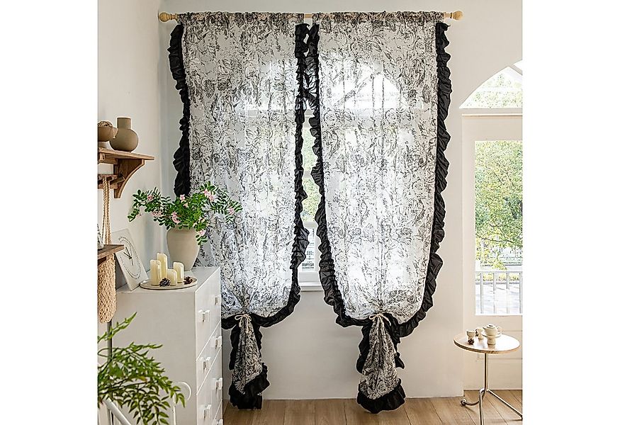 Jibenhome Gardine Vorhang Schwarz Fenstervorhang,  Vintage-Blumen Tür Vorhä günstig online kaufen