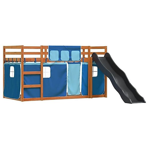 vidaXL Bett Etagenbett mit Rutsche und Gardinen Blau 90x190 cm günstig online kaufen