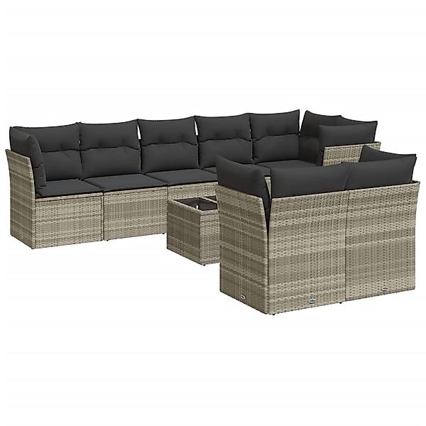 vidaXL 9-Tlg Garten-Sofagarnitur mit Kissen Hellgrau Poly Rattan 3217922 günstig online kaufen