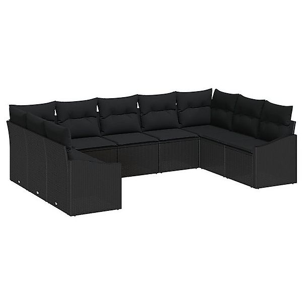 vidaXL Loungesofa 9-teiliges Garten Sofa Set mit Kissen Schwarz Poly Rattan günstig online kaufen