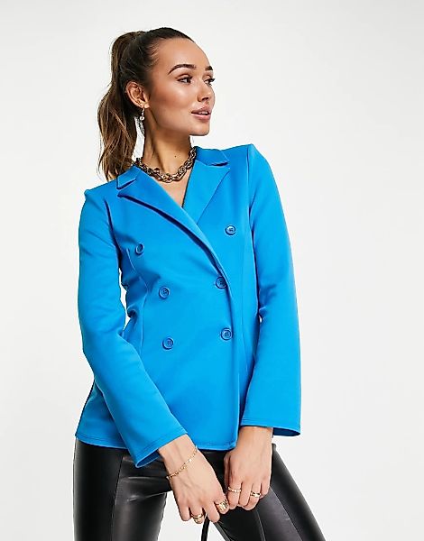 ASOS DESIGN – Zweireihiger, strukturierter Jersey-Blazer in leuchtendem Bla günstig online kaufen