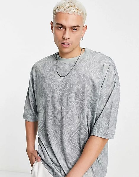 ASOS DESIGN – Oversize-T-Shirt mit durchgängigem Gobelin-Print-Grün günstig online kaufen