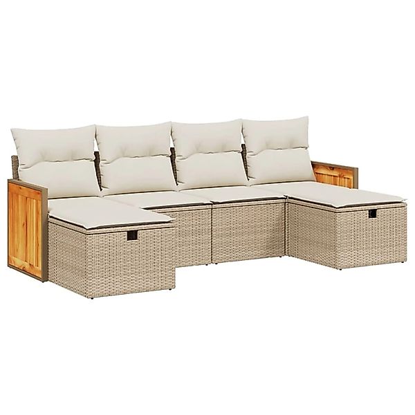 vidaXL 6-Tlg Garten-Sofagarnitur mit Kissen Beige Poly Rattan 3265776 günstig online kaufen