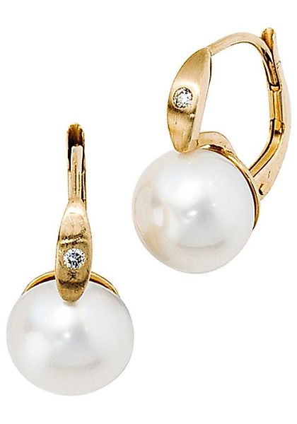 JOBO Perlenohrringe, 585 Gold mit 2 Diamanten und Süßwasser-Zuchtperlen günstig online kaufen