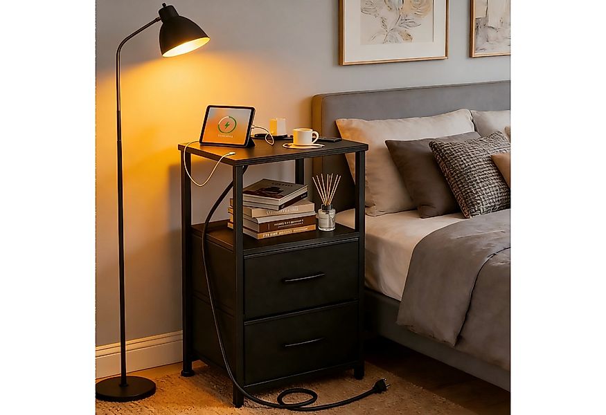 Toomoke Nachttisch Nachttisch,USB-Anschlüssen&Steckdosen,60x40x28cm,Beistel günstig online kaufen