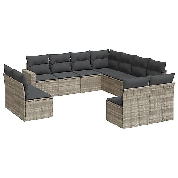 vidaXL 11-Tlg Garten-Sofagarnitur mit Kissen Hellgrau Poly Rattan 3251469 günstig online kaufen