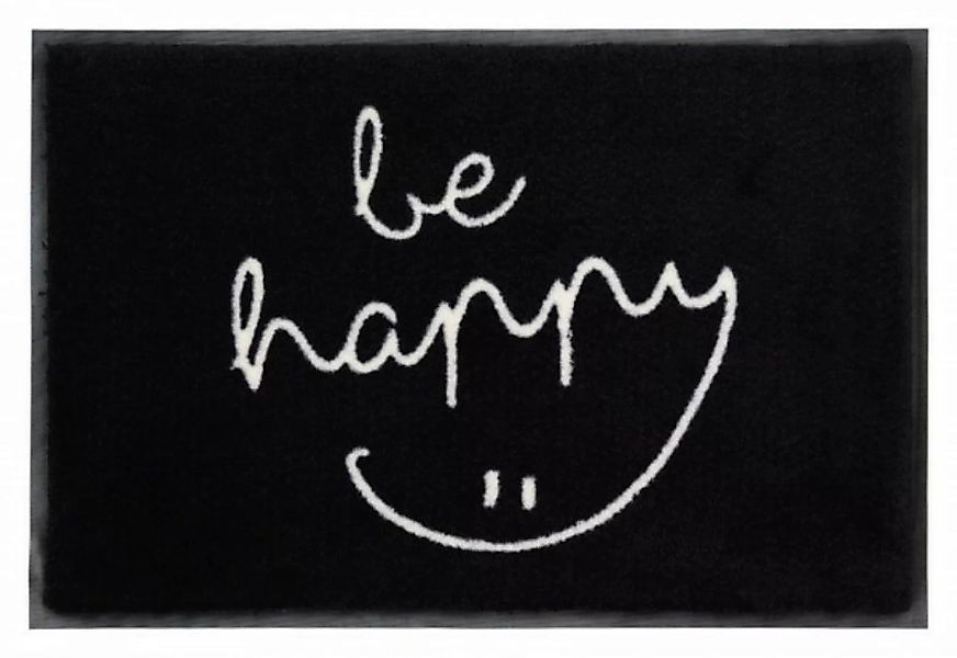 Fußmatte "be happy" - waschbar - schwarz / weiß günstig online kaufen