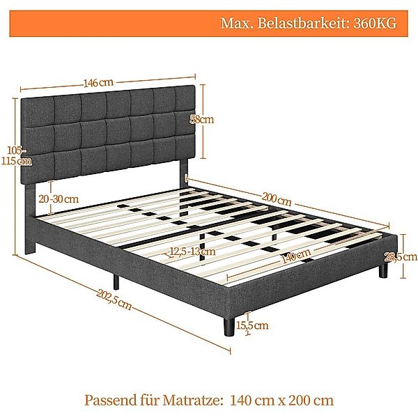 Yaheetech Polsterbett Bettgestell, Doppelbett mit Höhenverstellbarem günstig online kaufen