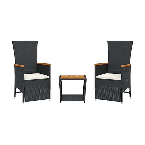 vidaXL 3-Tlg Garten-Essgruppe mit Kissen Schwarz Poly Rattan 3277541 günstig online kaufen