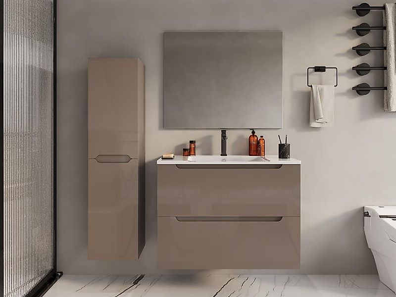 Badhochschrank hängend - B 30 x T 30 x H 120 cm - Taupe - STEFANIE günstig online kaufen