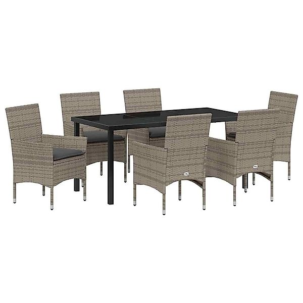 vidaXL Garten Essgruppe mit Kissen 7-Tlg Grau Poly Rattan 3379790 günstig online kaufen