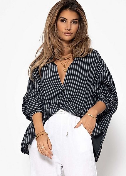 SASSYCLASSY Longbluse Musselin Bluse mit hellen Streifen für Damen Baumwoll günstig online kaufen