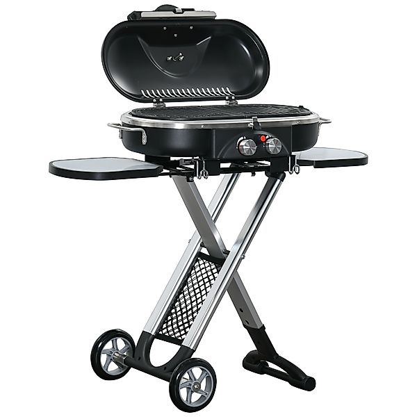 Outsunny Gasgrill BBQ Grillwagen klappbar mit 2 Brennern und Grillnetz, Ede günstig online kaufen