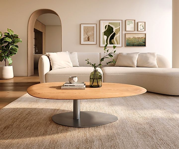Couchtisch Edge Oval 140x75 cm Eiche Natur Runde Kante Vibany Edelstahl geb günstig online kaufen