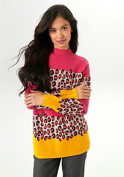 Aniston SELECTED Strickpullover im Animal-Look in Kombination mit Blockstre günstig online kaufen