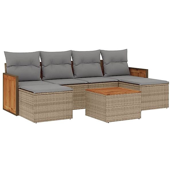 vidaXL 7-Tlg Garten-Sofagarnitur mit Kissen Beige Poly Rattan 3227907 günstig online kaufen