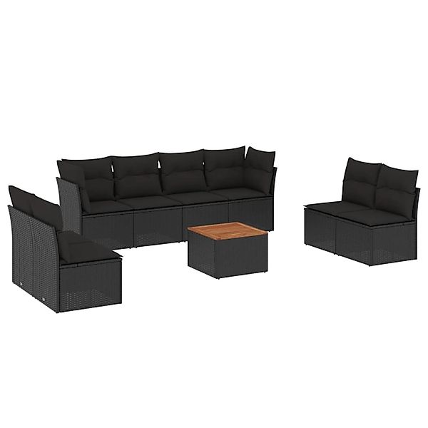 vidaXL 9-Tlg Garten-Sofagarnitur mit Kissen Schwarz Poly Rattan 3255908 günstig online kaufen