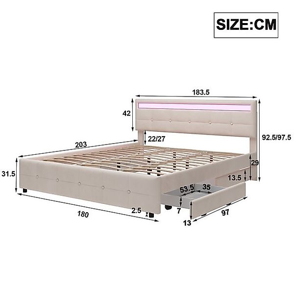 STILVORA Polsterbett 180x200 Bettgestell mit Stauraum & LED,Jugendbett ohne günstig online kaufen