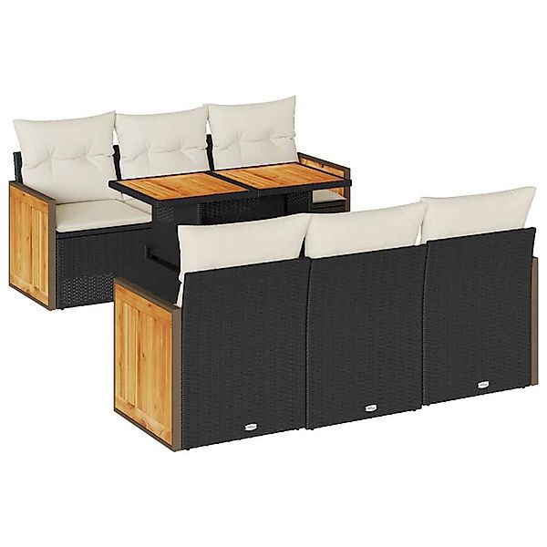 vidaXL 7-Tlg Garten-Sofagarnitur mit Kissen Schwarz Poly Rattan 3327668 günstig online kaufen