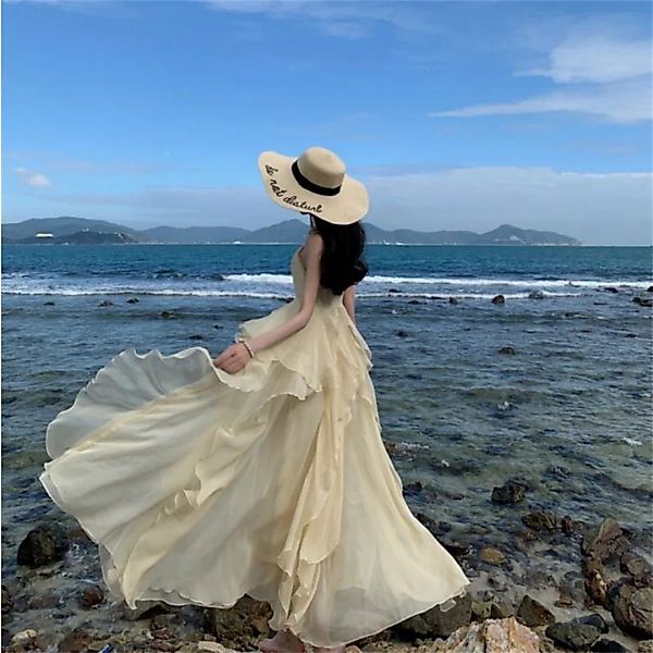 RUZU UG Dirndl Modisches Damen-Sommer-Strandkleid für den Urlaub am Meer (1 günstig online kaufen