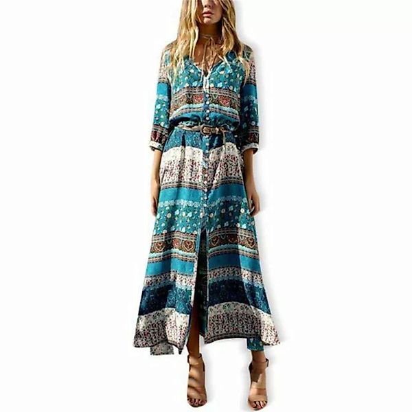 RUZU UG Dirndl Bedrucktes Damenkleid im Ethno-Stil für den Strandurlaub (1- günstig online kaufen