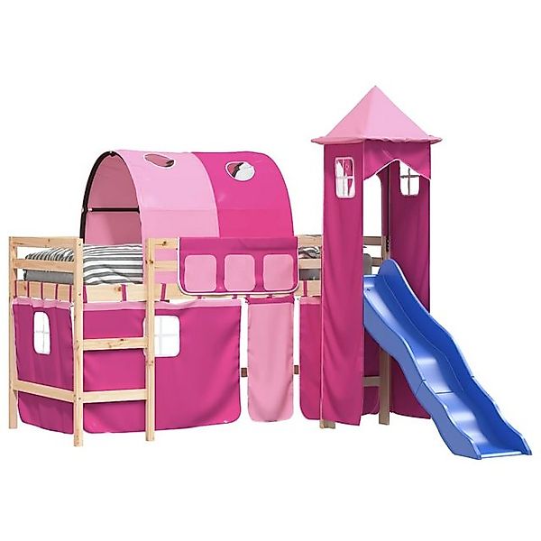 vidaXL Bett Kinderhochbett mit Turm Rosa 80x200 cm Massivholz Kiefer günstig online kaufen