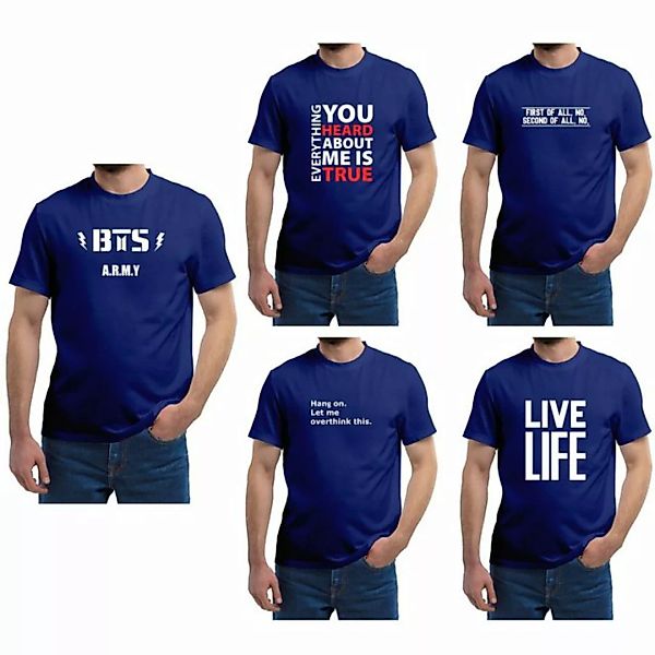 BlauerHafen T-Shirt 5er Herren T-Shirt Print kurzarm Sommer Rundhals Slim F günstig online kaufen