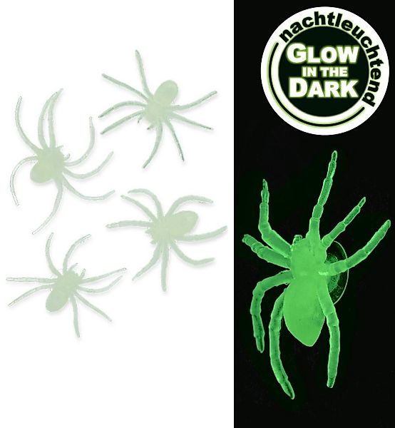 Fries Tierfigur 4 x Deko Spinnen Nachtleuchtend mit Saugnapf Horror Hallowe günstig online kaufen