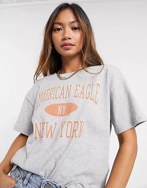 American Eagle – T-Shirt mit College-Logo in Grau günstig online kaufen